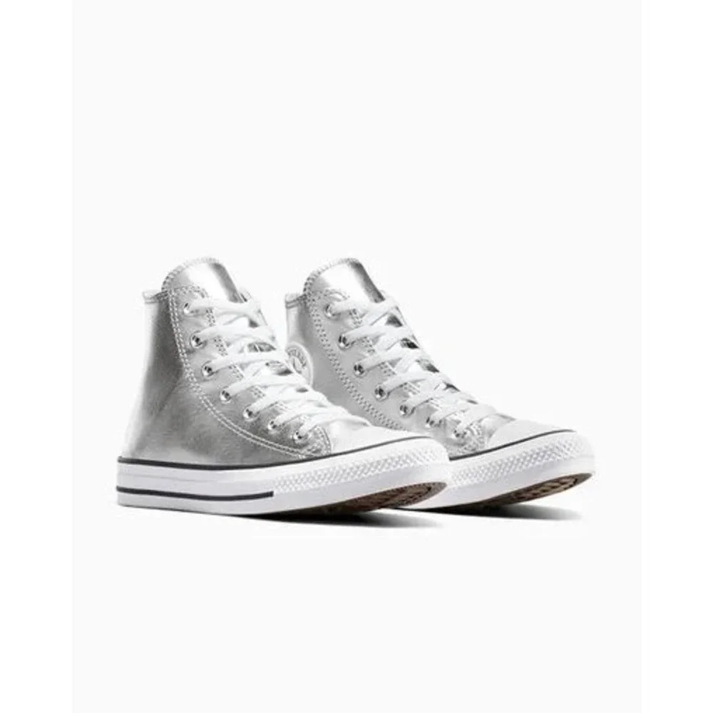 NEW W8 Unisex CONVERSE Chuck Taylor ALL STAR HI Metallic Canvas Silver (A14875C)